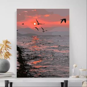 Kit de pintura de atardecer rosado en el mar