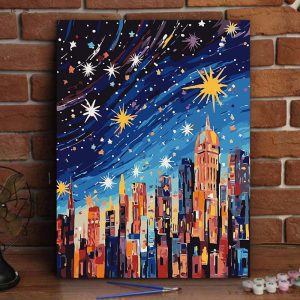Kit de pintura de nocturna con edificios