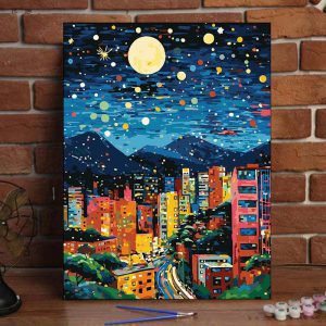 Kit de pintura de nocturna con edificios coloridos