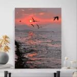 Kit de pintura de atardecer rosado en el mar