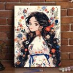 Kit de pintura de chica con pelo largo negro