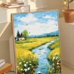 Kit de pintura de paisaje y un río
